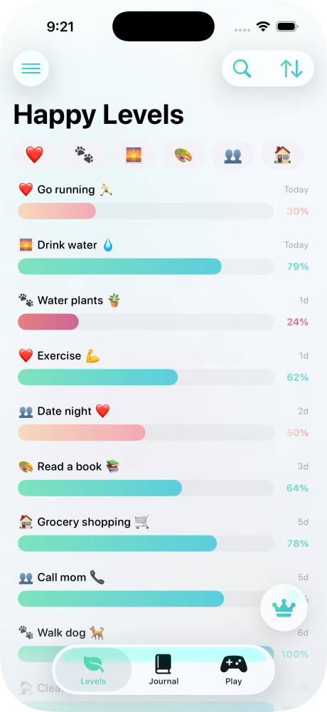 Happy Levels App Interface