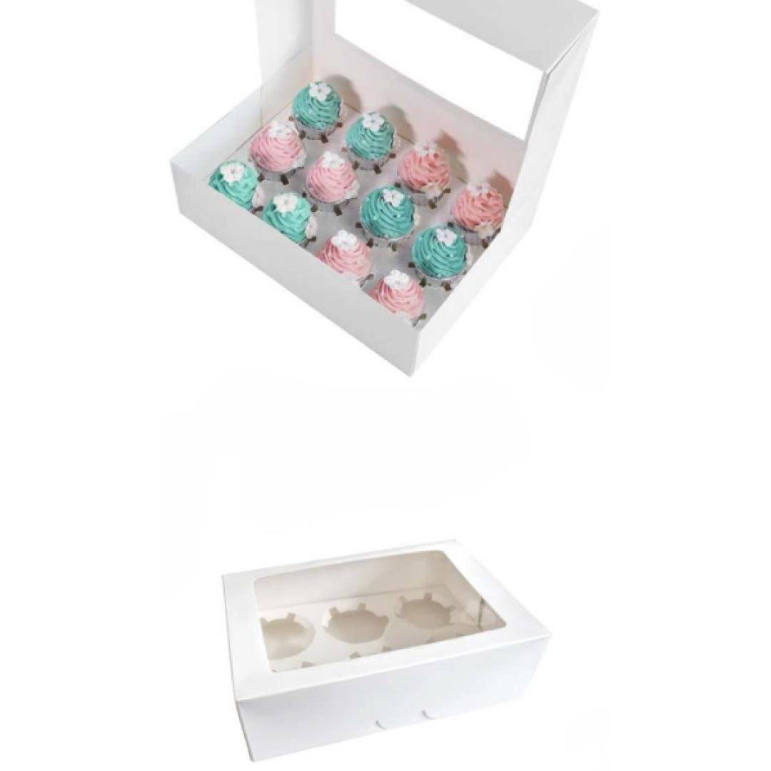 Caja blanca cupcake con ventana y colmena