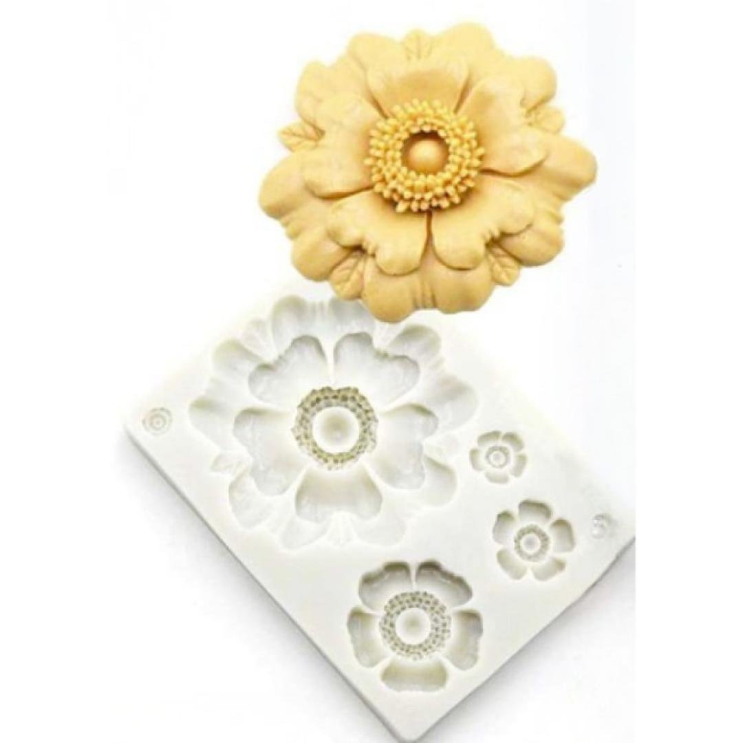 Molde silicona flor x4